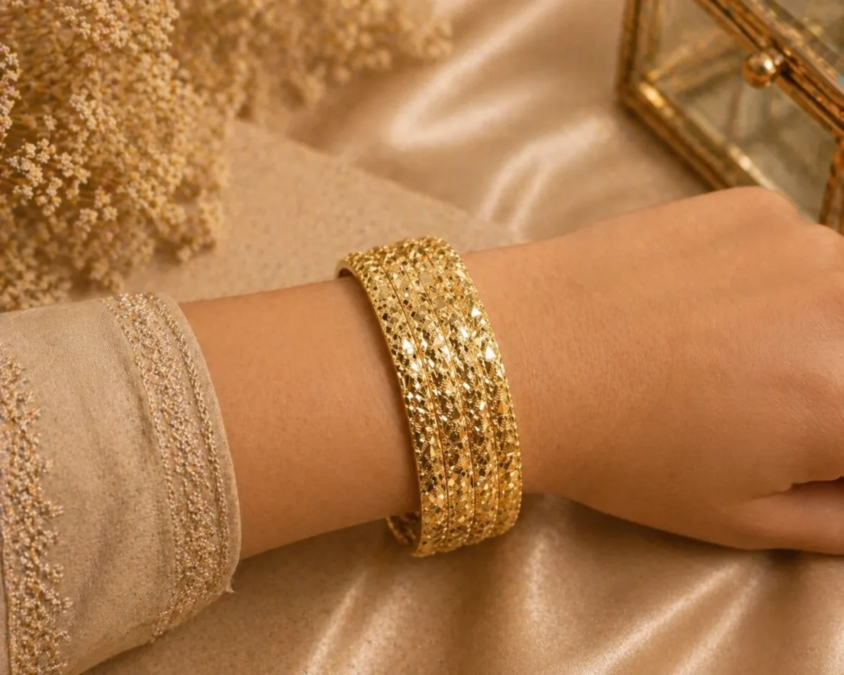 6Pc Regal Bangles – Bold Engraved Gold Stack for Women - Image 2