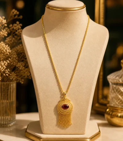 gold pendant necklace Pakistan Lumira PK Jewelry royal red gemstone