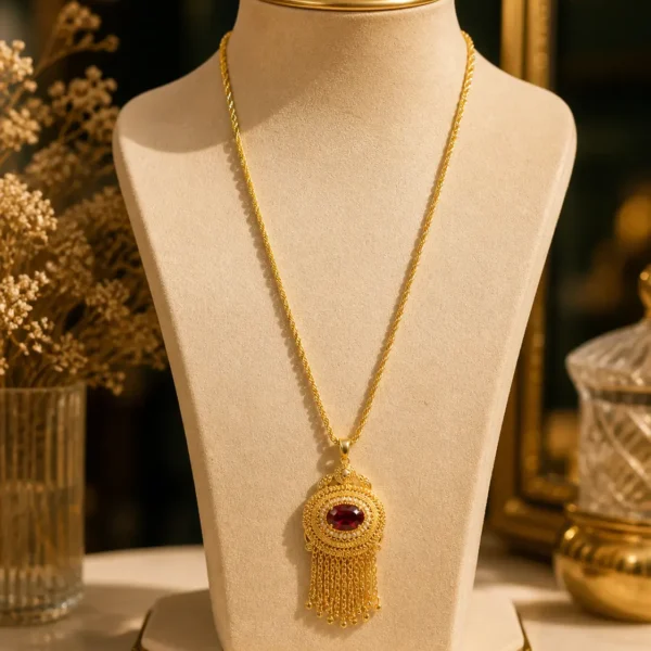 gold pendant necklace Pakistan Lumira PK Jewelry royal red gemstone