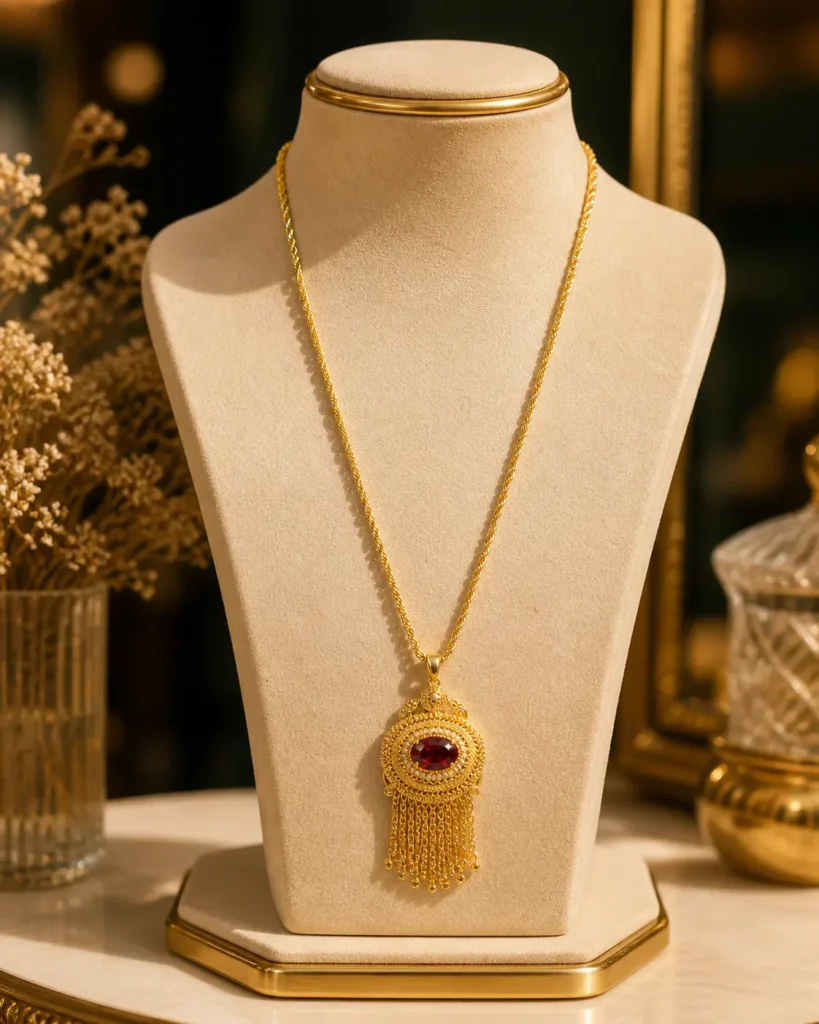gold pendant necklace Pakistan Lumira PK Jewelry royal red gemstone
