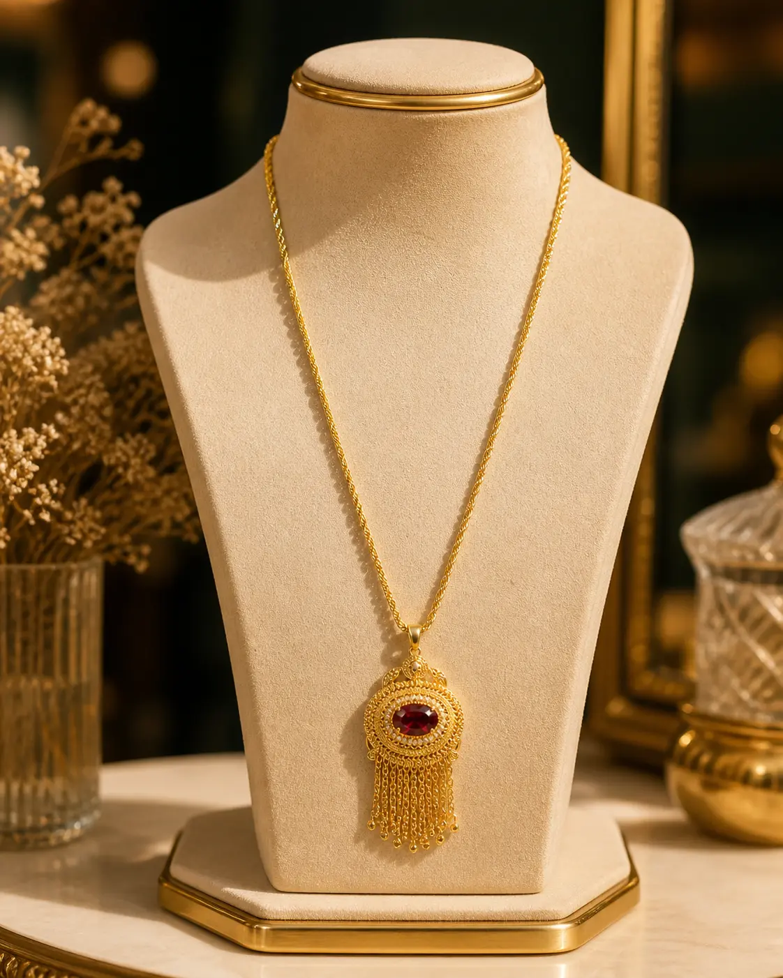 b 5 (3) gold pendant necklace Pakistan Lumira PK Jewelry royal red gemstone