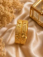 2 Alluring Gold Plated Floral Bangles for Women | Timeless Traditional Pair - Image 3