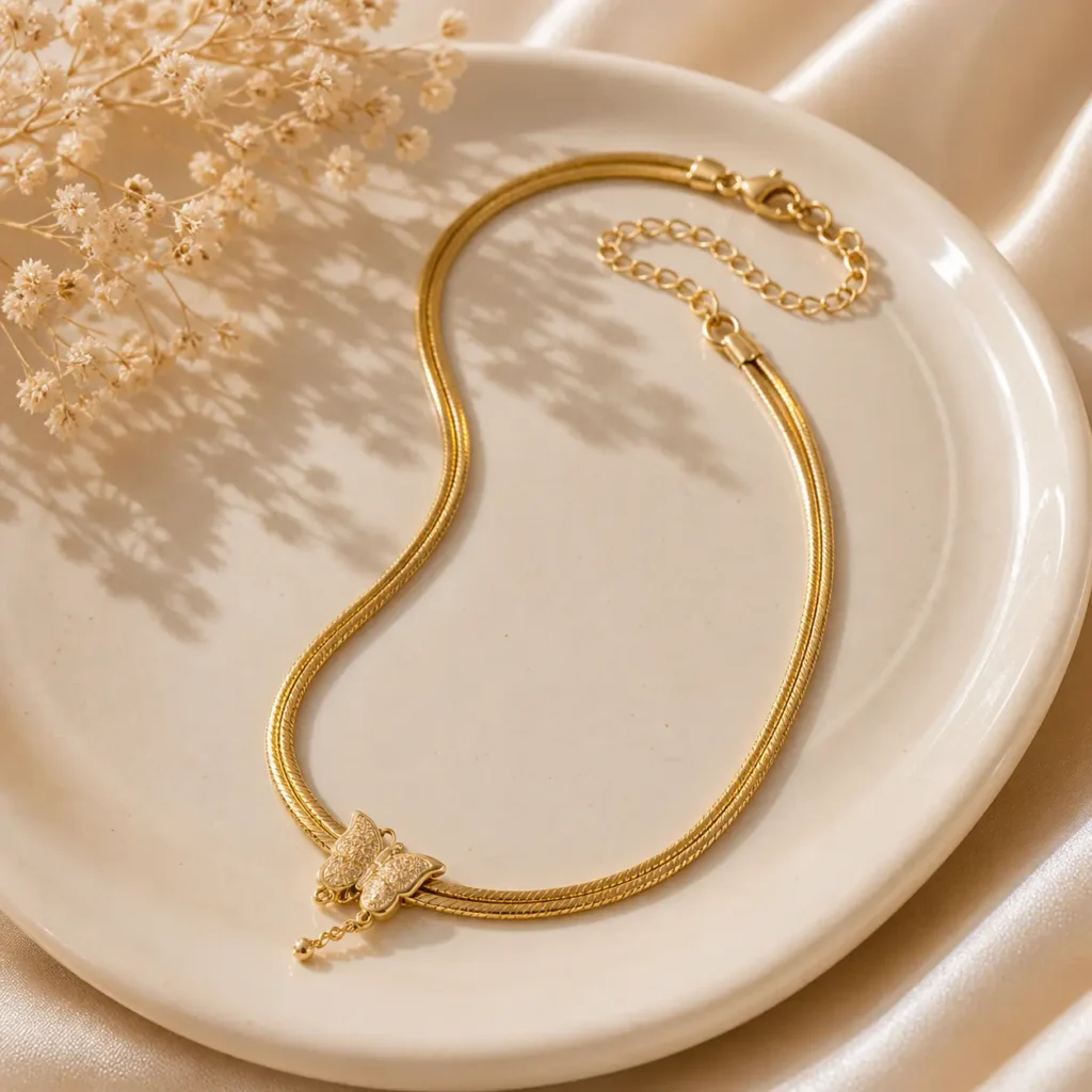 butterfly gold necklace Pakistan Lumira Jewelry minimal elegant design