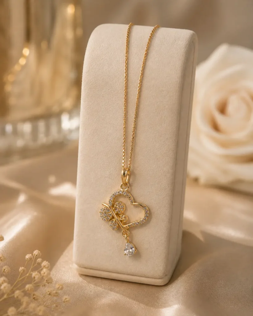 heart clover necklace Pakistan gold pendant for women