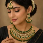 Emerald Bridal Necklace Set Pakistan | Luxury Wedding Jewelry - Image 2