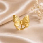 Gold butterfly ring Pakistan adjustable fashion ring with elegant textured butterfly design for women