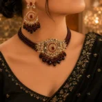 Maroon Beaded Choker Necklace Set for Women - Image 2