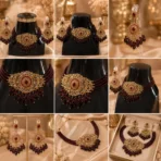 Maroon Beaded Choker Necklace Set for Women - Image 3