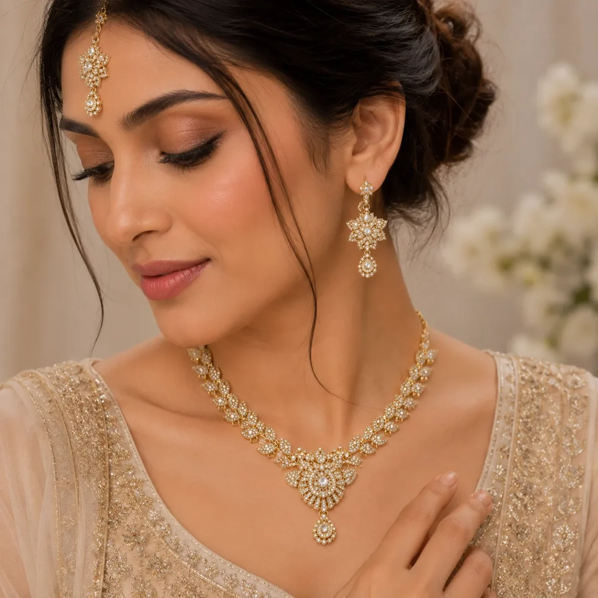 Luxury Zircon Necklace Set for Women Pakistan | Gold - Image 2