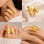 Gold butterfly ring Pakistan adjustable fashion ring with elegant textured butterfly design for women