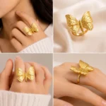 Gold butterfly ring Pakistan adjustable fashion ring with elegant textured butterfly design for women