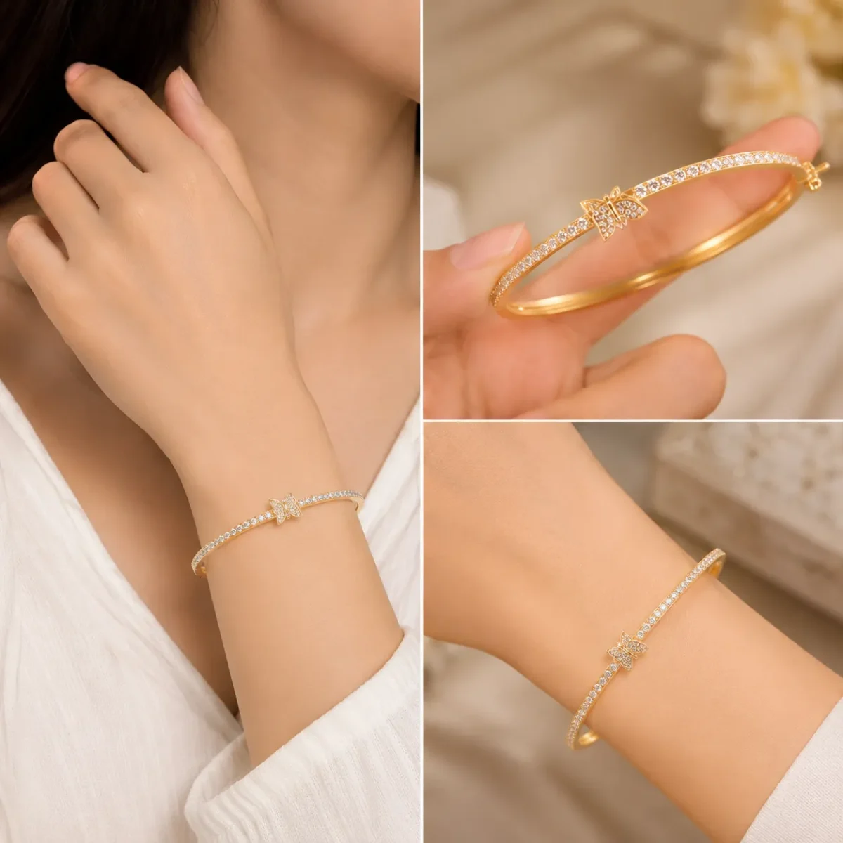 Butterfly Crystal Gold Bracelet for Women Pakistan - Image 2