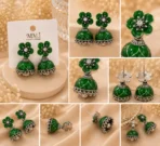 Green Jhumka Earrings Pakistan | Floral Emerald Jhumkas - Image 3