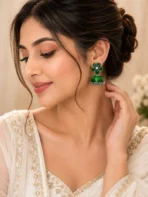 Green Jhumka Earrings Pakistan | Floral Emerald Jhumkas - Image 2