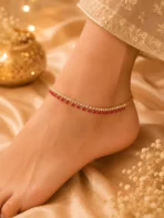 Ruby Crystal Anklet Pakistan | Festive Gold Anklet - Image 2