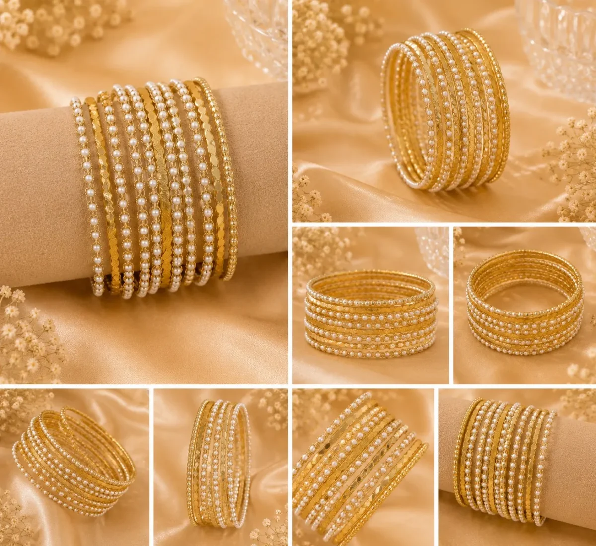 Pearl Bangle Set Pakistan | Gold Bangles for Women - Image 3