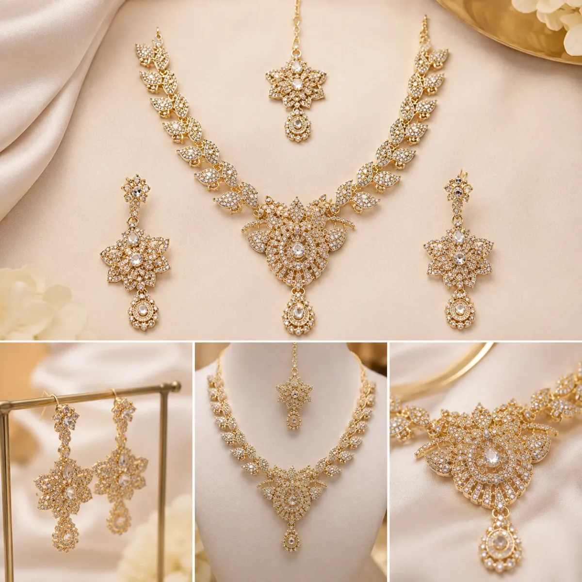 Luxury Zircon Necklace Set for Women Pakistan | Gold - Image 3