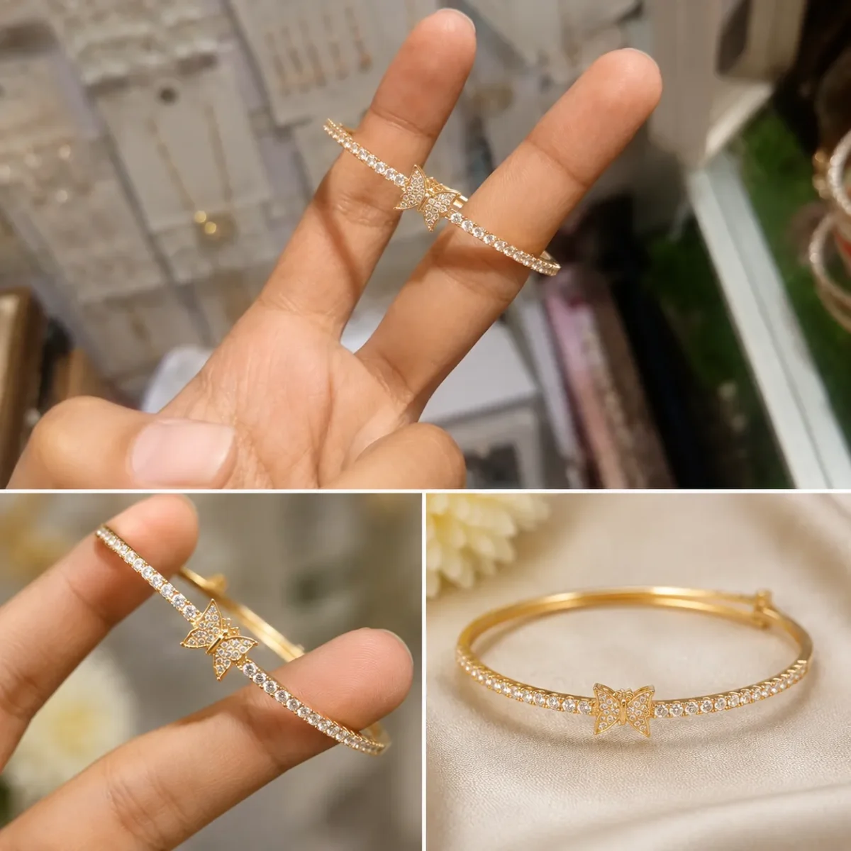 Butterfly crystal gold plated bracelet for women with zircon stones elegant fashion jewelry Pakistan